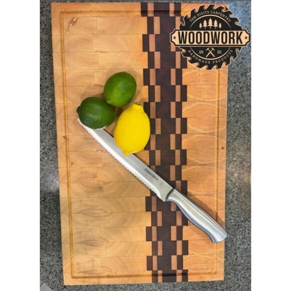 Handmade Wood Cutting Board With Checkerboard Inlay Design - Picture 7 of 10